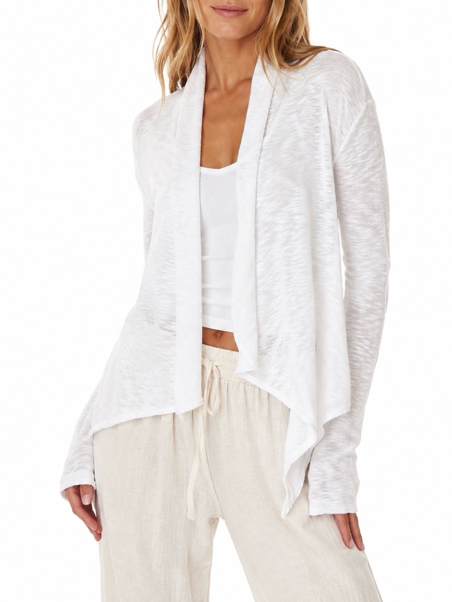 Stitchdrop White Lightweight Open Front Drape Cardigan Sweater Size Small